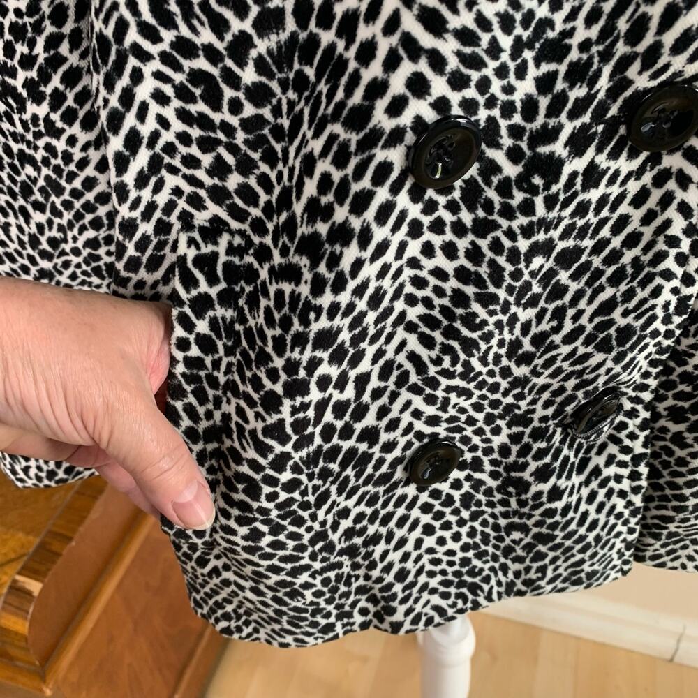 Vintage Sz L Animal Print Leopard Velvet Double Breasted Blazer Jacket Black Wht - Picture 13 of 16
